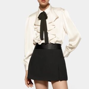 ZARA Satin Blouse with Ruffles. Neutral. XL.